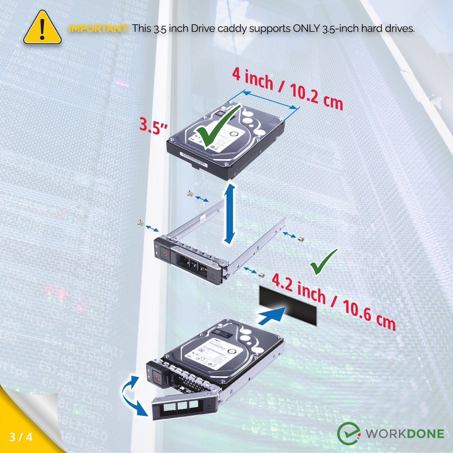 WORKDONE 12er-Pack - 3.5" Festplatten-Caddy - WH5D2 0Y796F Kompatibel für gelistete Dell PowerEdge  14-16th Gen. Server